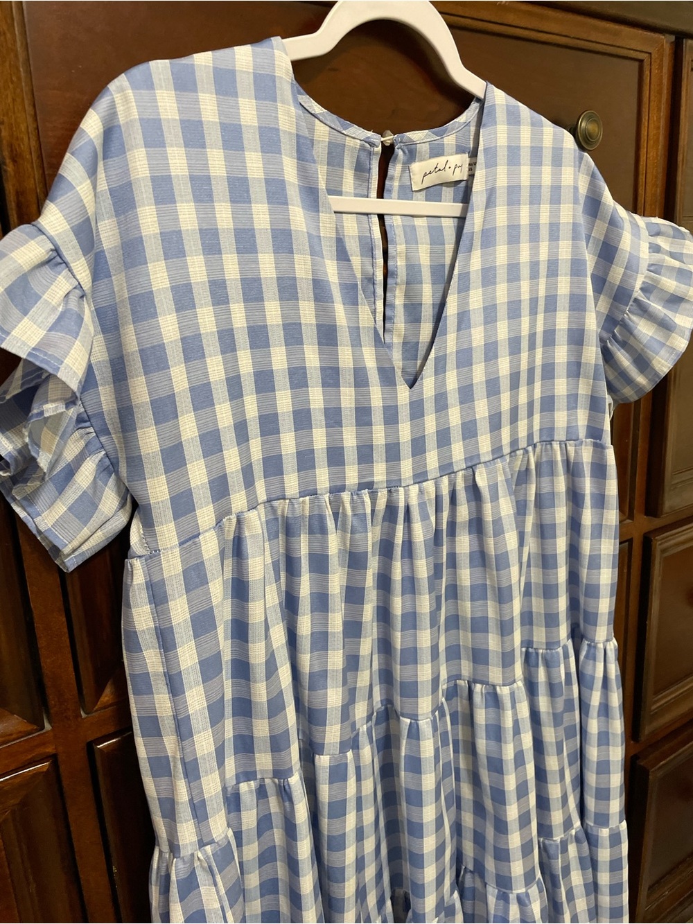 Petal & Pup Nobel Dress in Blue and White Gingham, Tiered Mini, SIZE 8 - Picture 13 of 14